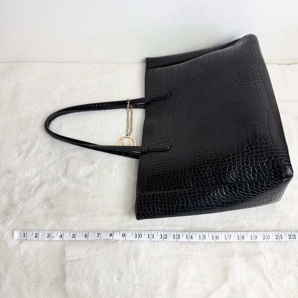 Mia K Farrow MKF Oversized Tote Purse Black Croc Embossed Faux Leather - Picture 7 of 12